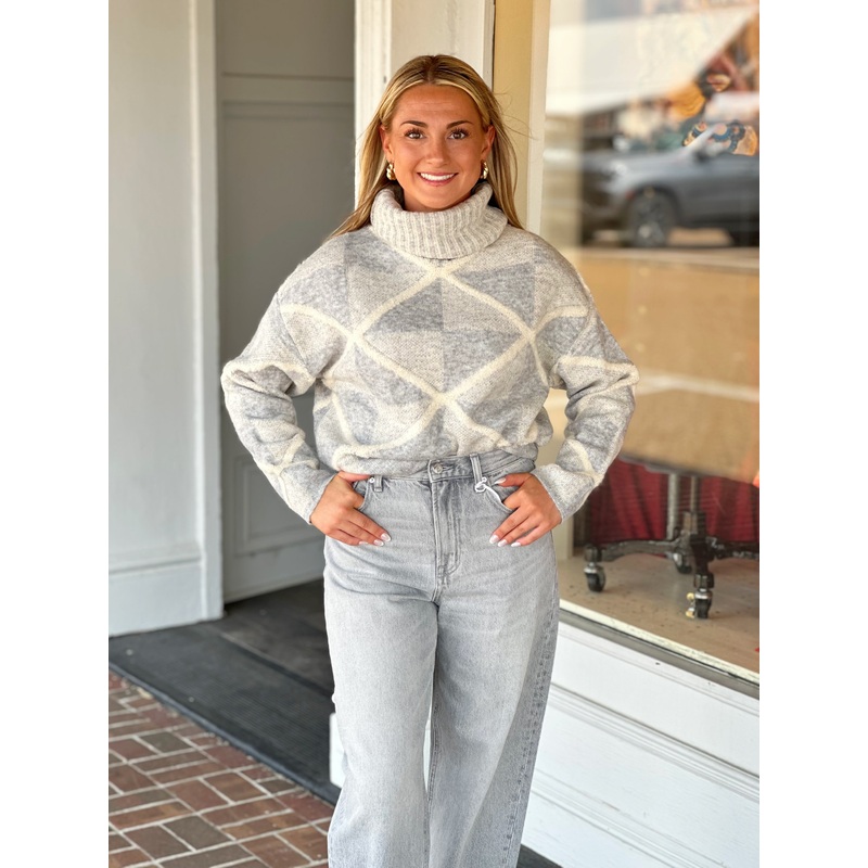 Dusty Blue Pattern Turtle Neck Sweater