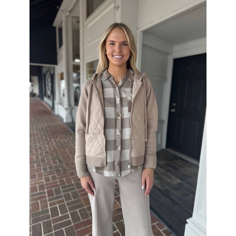 Elliott Lauren Long Sleeve Mixed Media Almond Jacket