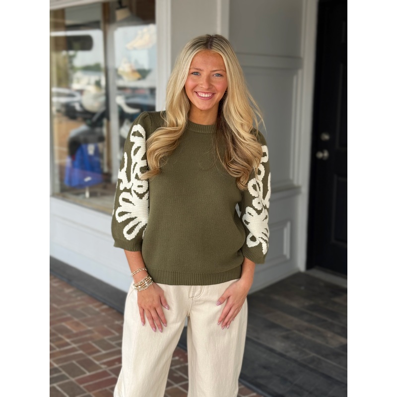Embroidered Sleeve Knit Sweater