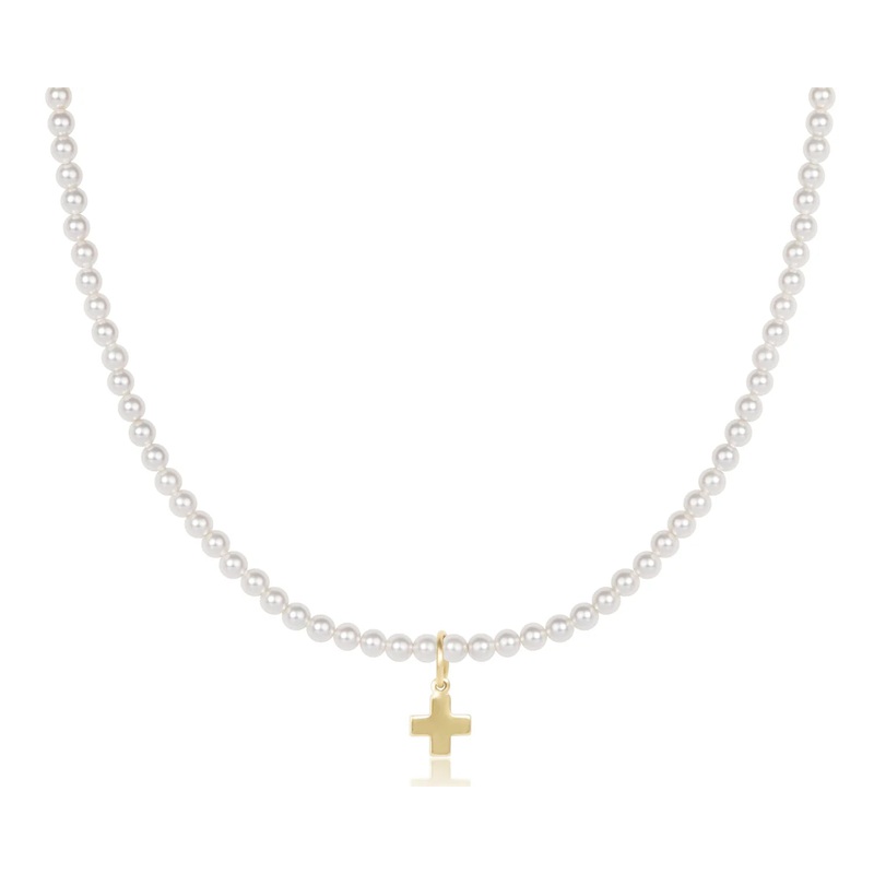 enewton 17choker classic pearl 3mm bead – signature cross gold charm