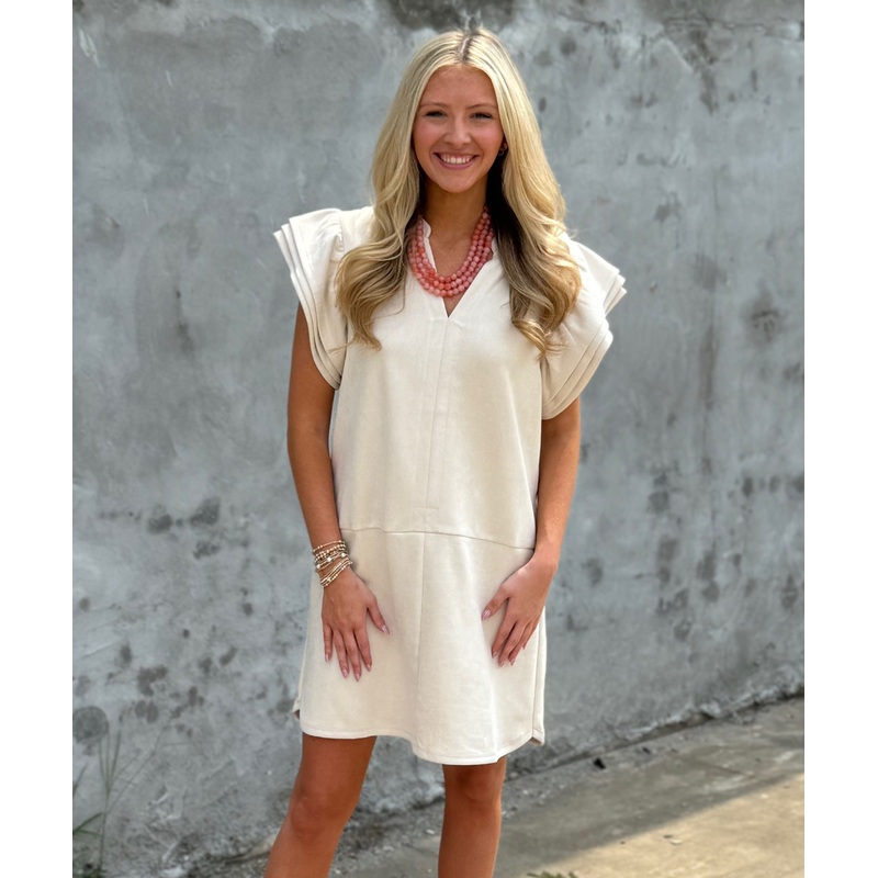 Flutter Sleeve Suede Dress|XS|S|M|L