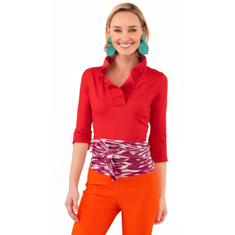 Gretchen Scott Ruffneck Top in Crimson