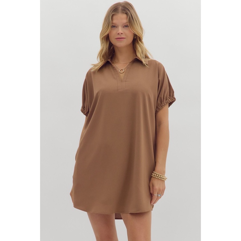 Keep You Guessing Dress in Mocha