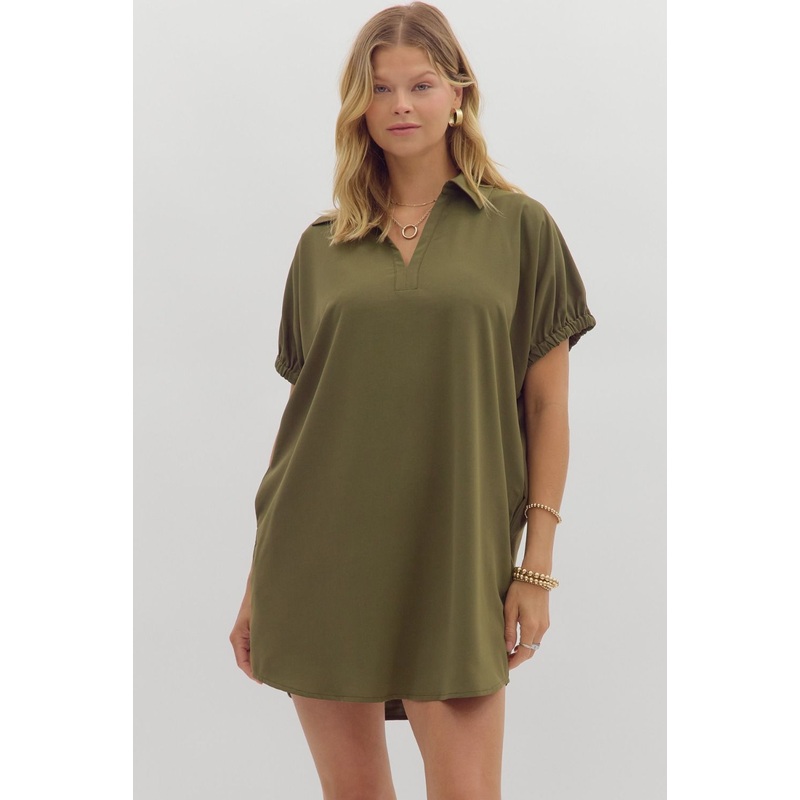 Keep You Guessing Dress in Olive
