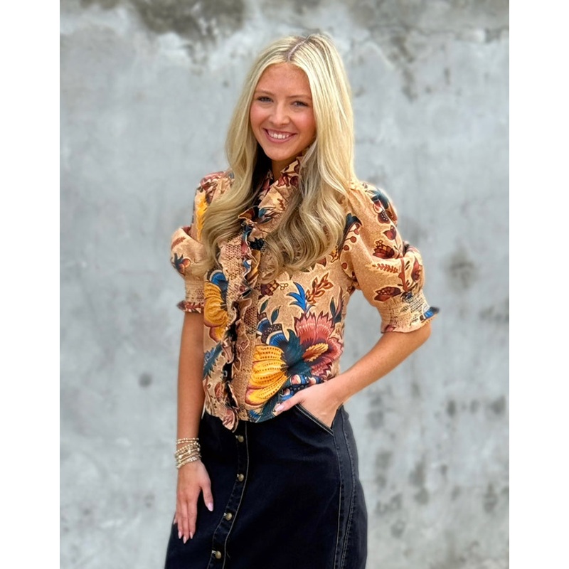 Love The Label Zuri Top Short Sleeve in Aster Harvest Print