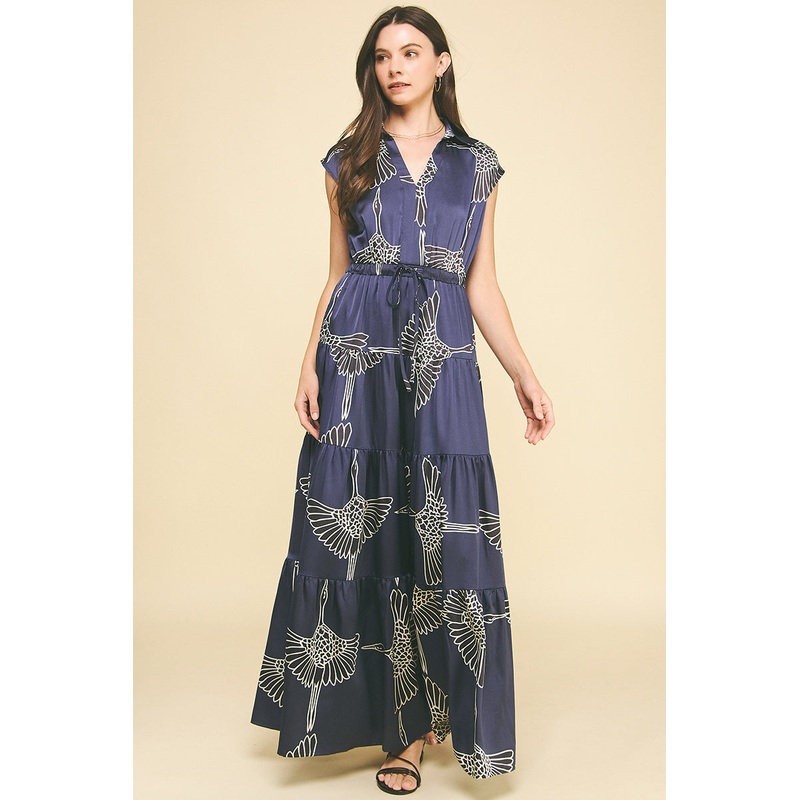 Navy Printed Maxi Dress|S|M|L