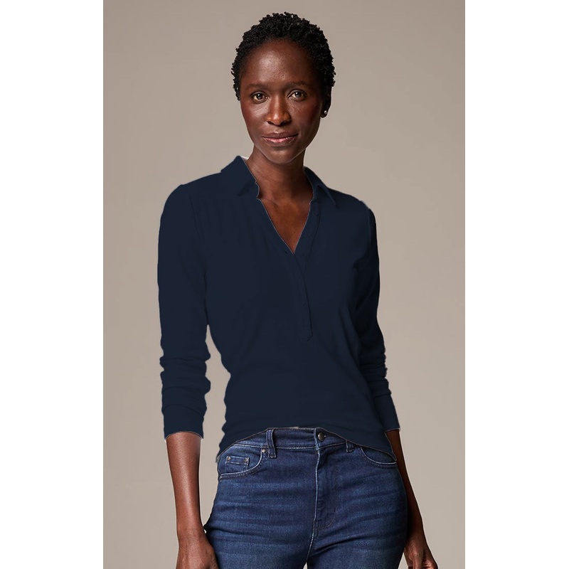 Nic + Zoe Perfect Knit Rib Polo in Dark Indigo