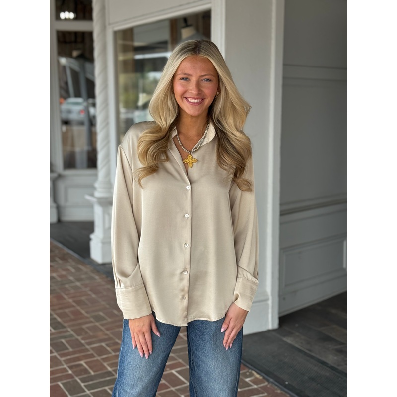 Oat Satin Button Down Top|S|M|L