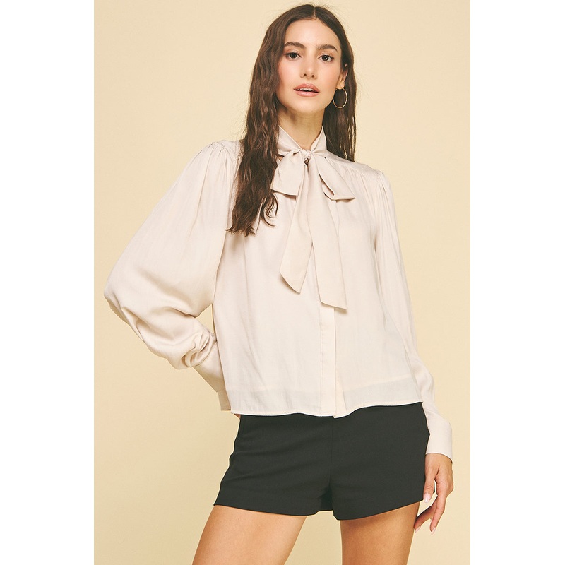 Oat Tie Neck Button Down Top|S|M|L