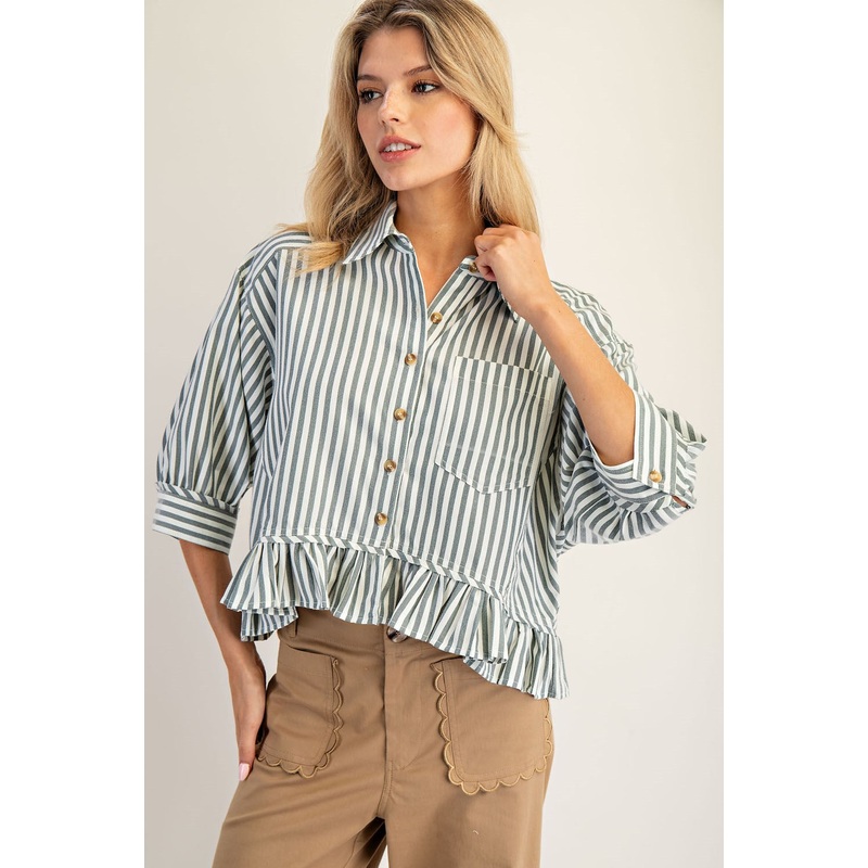 On The Go Striped Top in Green