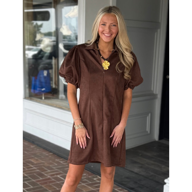 Puff Sleeve Suede Dress|XS|S|M|L