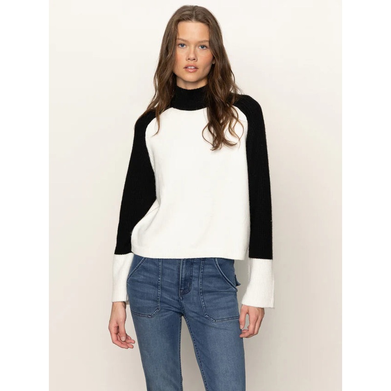 Sanctuary Downtown Mock Neck Sweater in Black/ Chalk