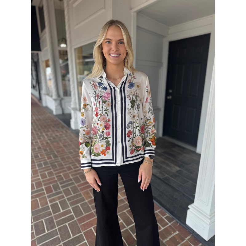 Vilagallo White Printed Gatos Button Down Top
