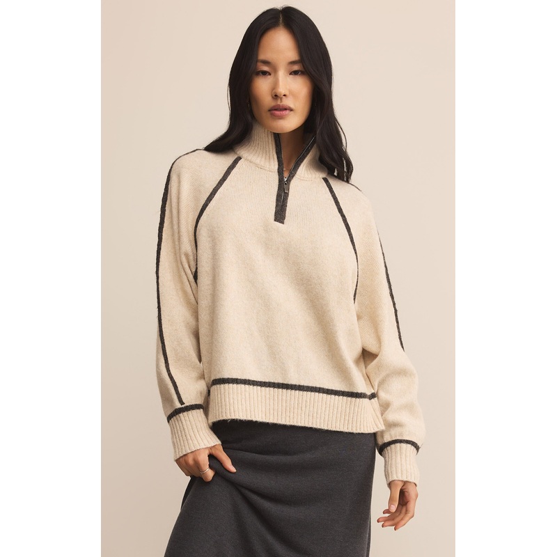 Z Supply Alps Half Zip Sweater in Light Oatmeal Heather