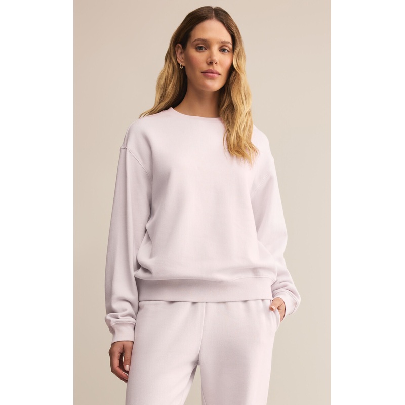 Z Supply Boyfriend Cotton Sweatshirt in Lavender Ice