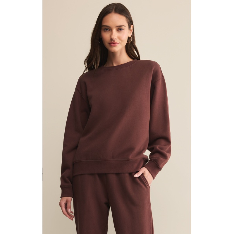 Z Supply Boyfriend Cotton Sweatshirt in Sandalwood