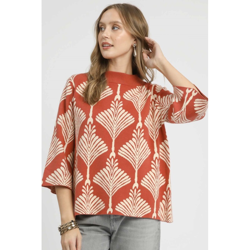 Abstract Printed Pullover Sweater in Rose Clay