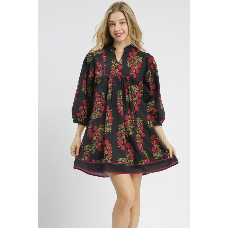 Black Floral Babydoll Dress|S|M|L