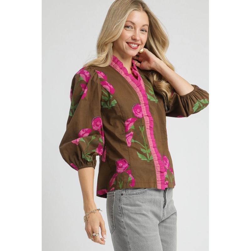 Brown Mix Floral Printed Top|S|M|L