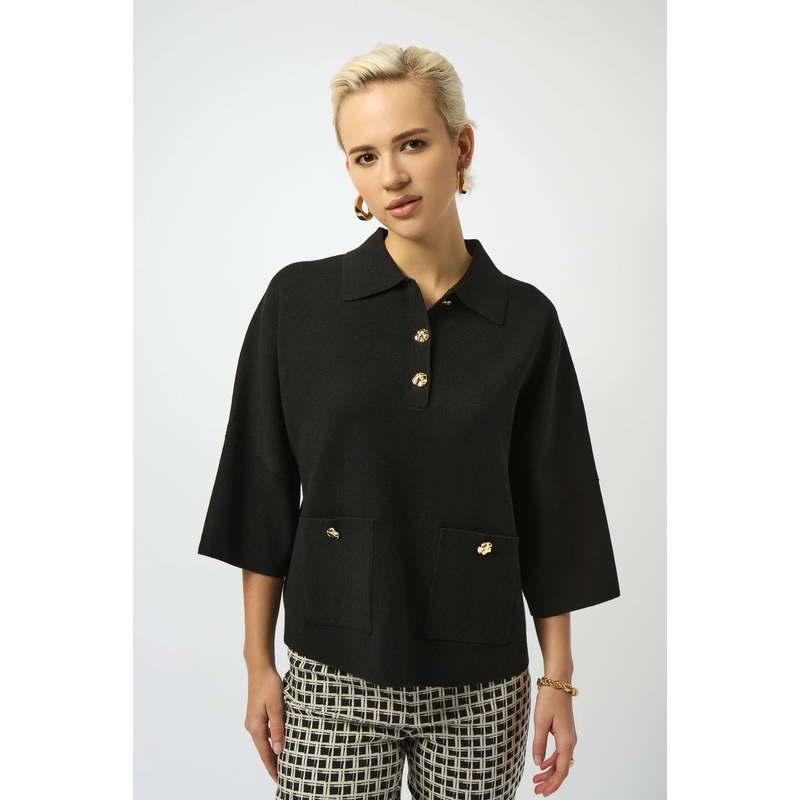 Joseph Ribkoff Button Closure Relaxed Fit Top in Black