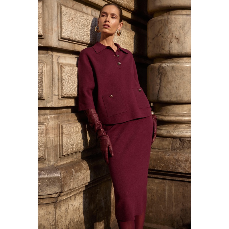 Joseph Ribkoff Button Closure Relaxed Fit Top in Merlot