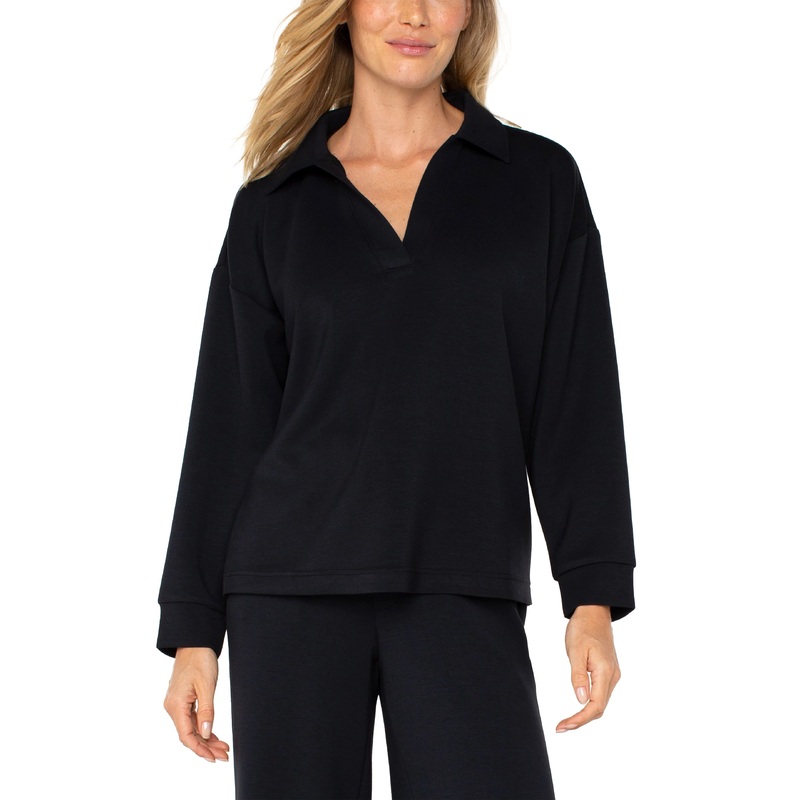 Liverpool Los Angeles V-neck Popover With Collar in Black