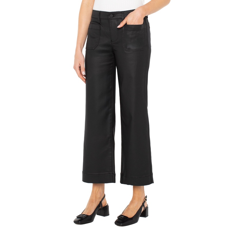 Liverpool Los Angeles Wide Leg Patch Pocket Trouser in Black Coated