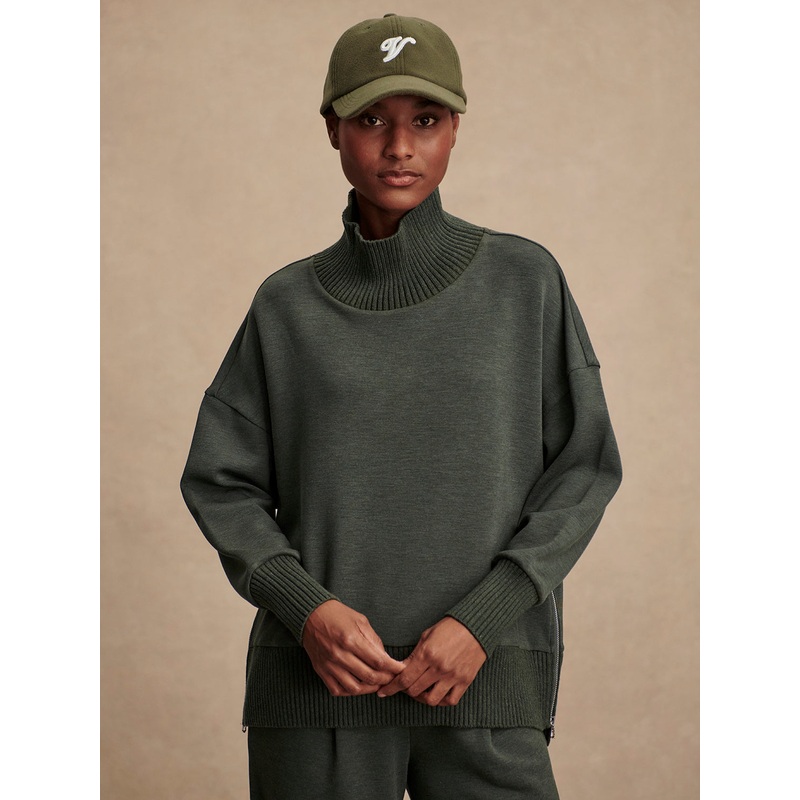 Varley Barker High-Neck Sweat in Olive Marl