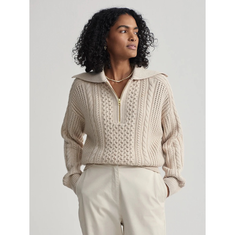 Varley Camello Cable Knit Sweater in Parchment