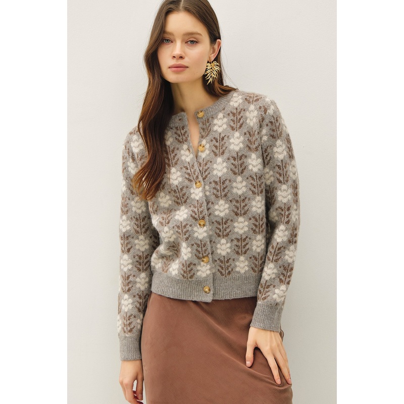 Vintage Floral Jacquard Sweater Cardigan
