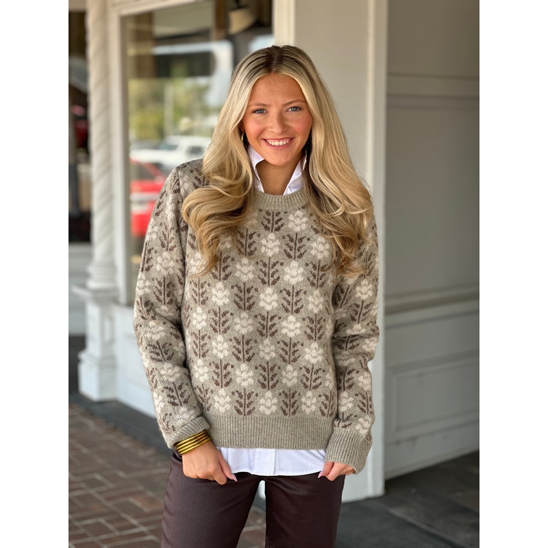 Vintage Floral Jaquard Sweater in Sage