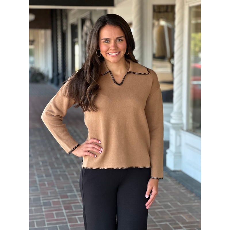 Black Trim Camel Oversized Sweater