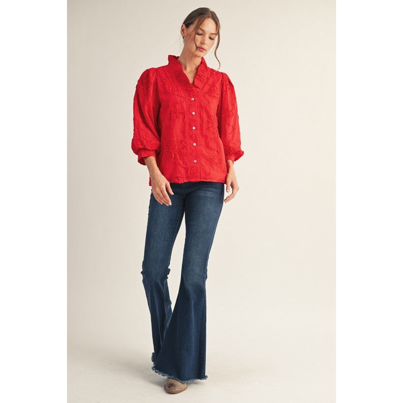 Button Down Floral Top in Red|S|M|L