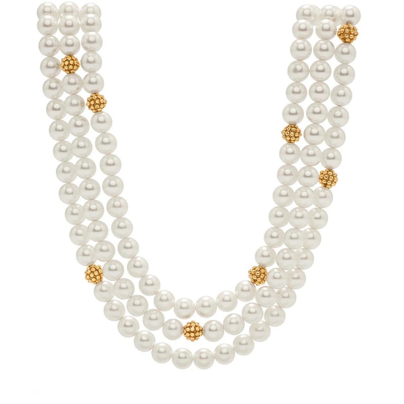 Capucine De Wolf Berry & Bead Triple Strand Necklace, 18+2” – Pearl