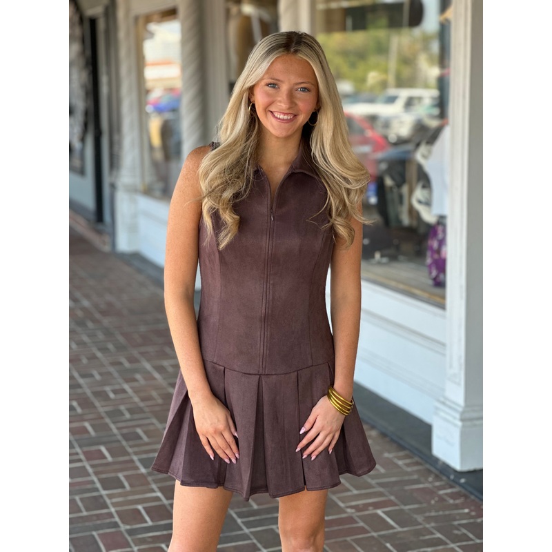Chocolate Suede Mini Dress in Brown