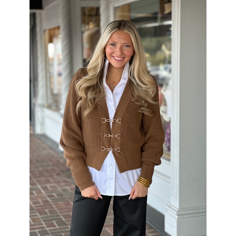Chunky Shaker Cropped Wood Cardigan