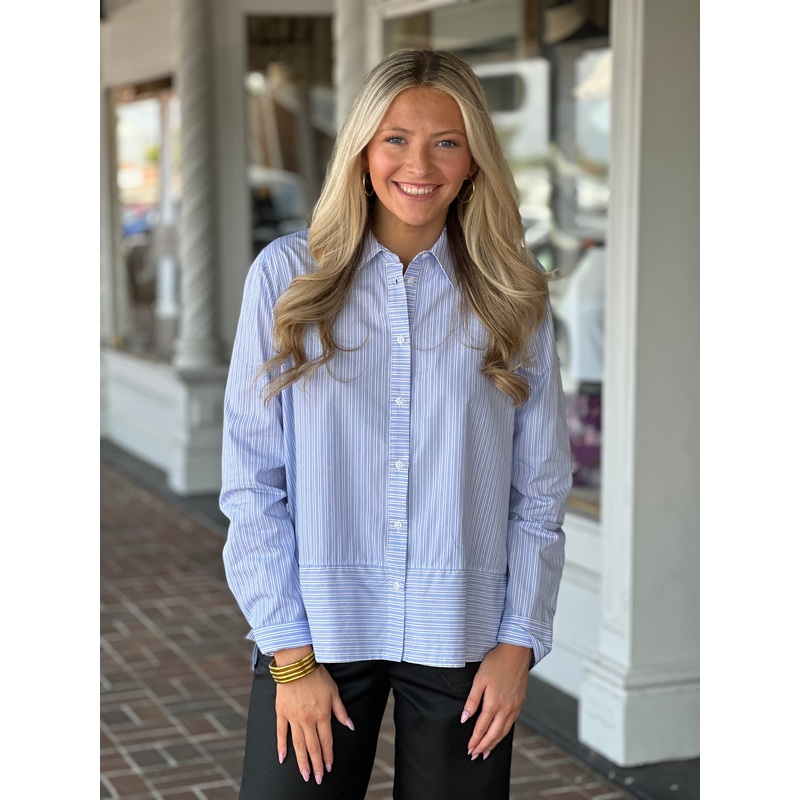 Elliott Lauren Blue Stripe Button Down Top