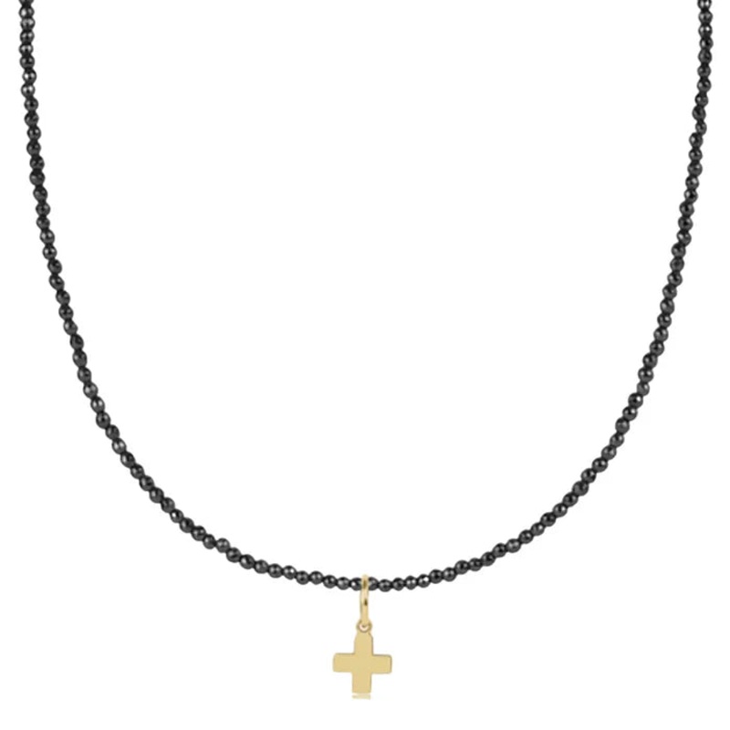 enewton 17 Choker Faceted Hematite 2mm Signature Cross Gold Charm