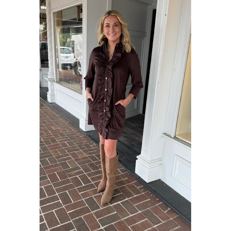 Gretchen Scott Ruffle Rumble Dress in Brown