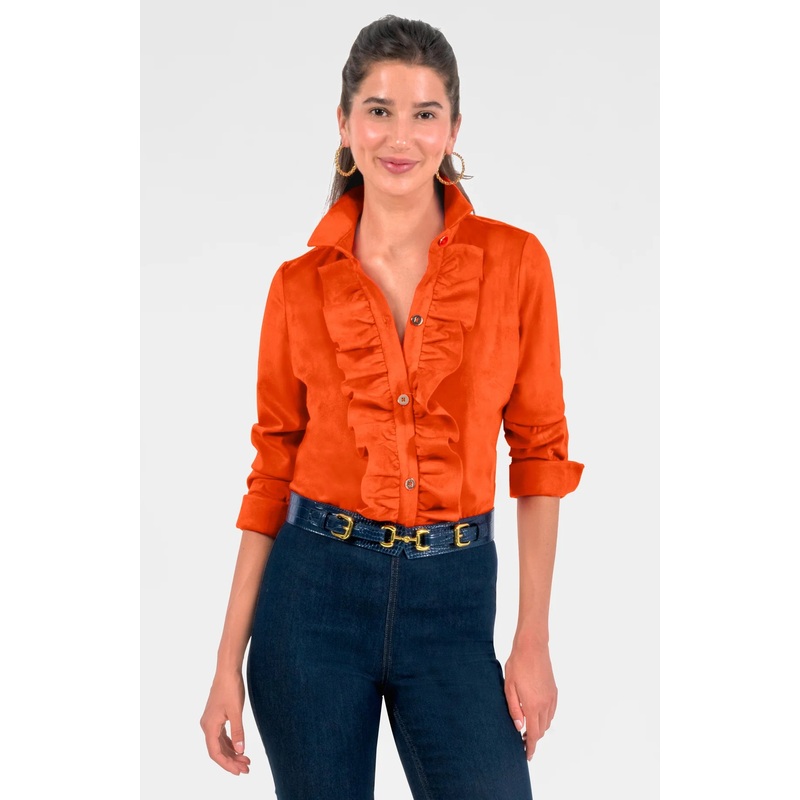 Gretchen Scott Ruffle Rumble Top in Orange