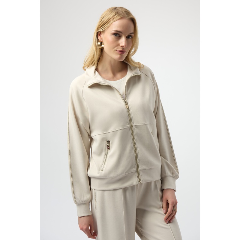 Joseph Ribkoff Casual Zipper Collared Top in Birch