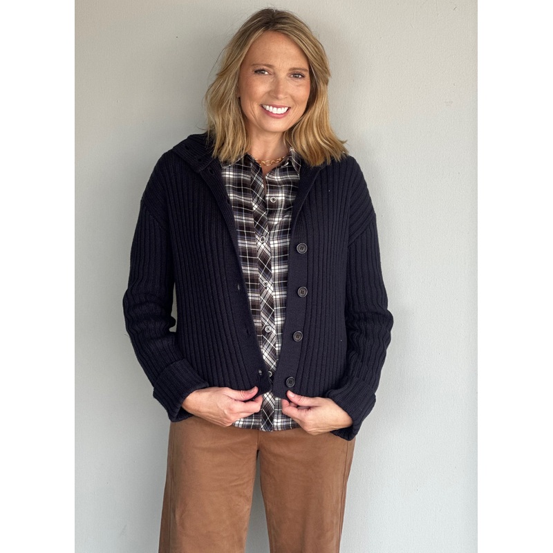 Lakshmi Long Sleeve Mock Neck Cardigan in Dark Storm