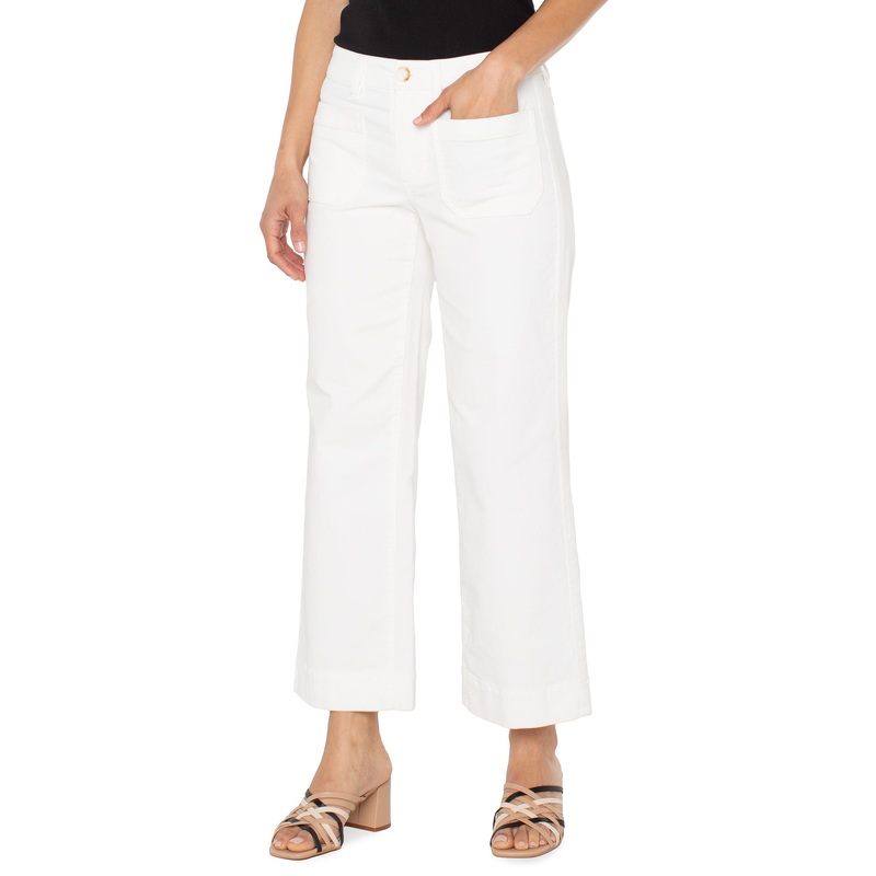 Liverpool Los Angeles Corduroy Crop Wide Leg With Patch Pockets in Vintage White