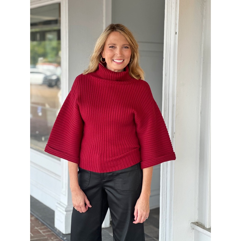 Lola +  Sophie Chunky Rib Kimono Sweater in Cranberry