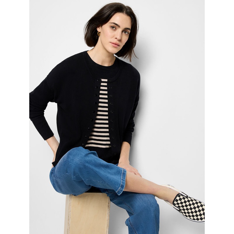 Nic + Zoe Snap It Up Cotton Cardigan in Black