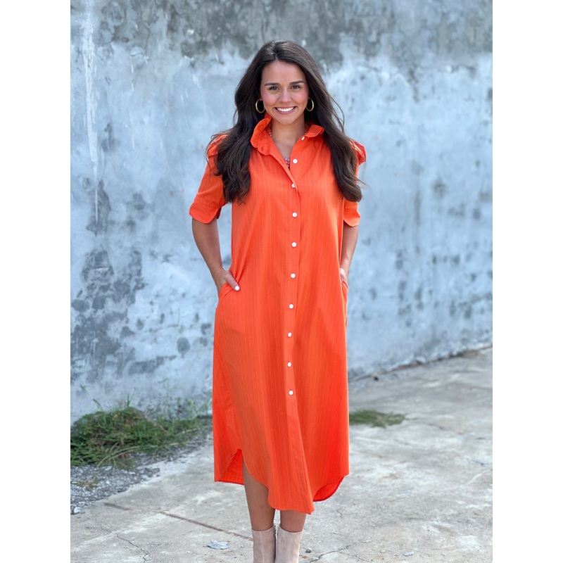Nina Orange Stripe Shirt Dress