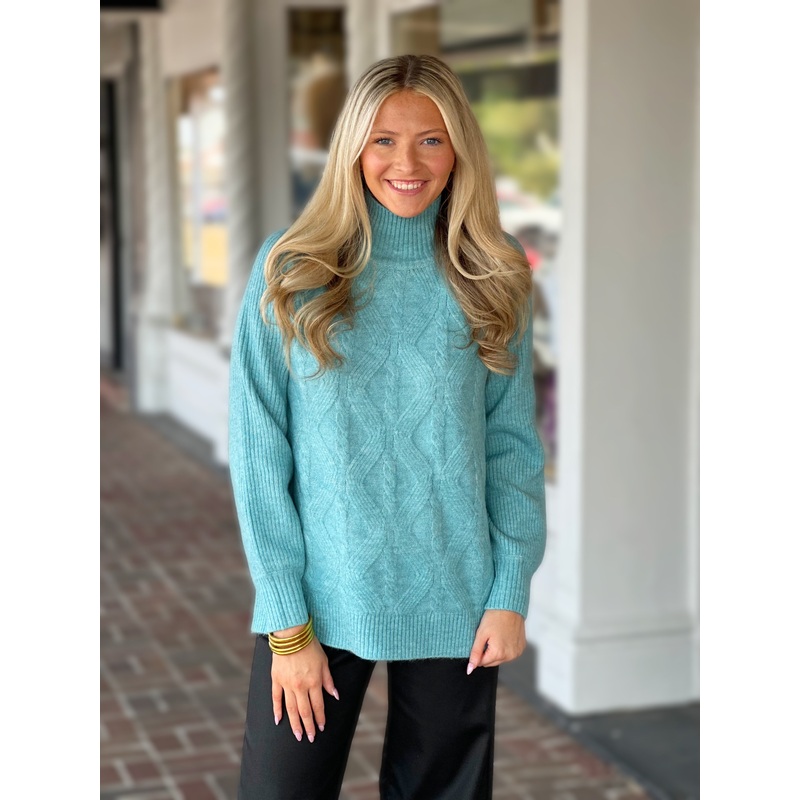 Tribal Mock Neck Sweater in Mist Blue