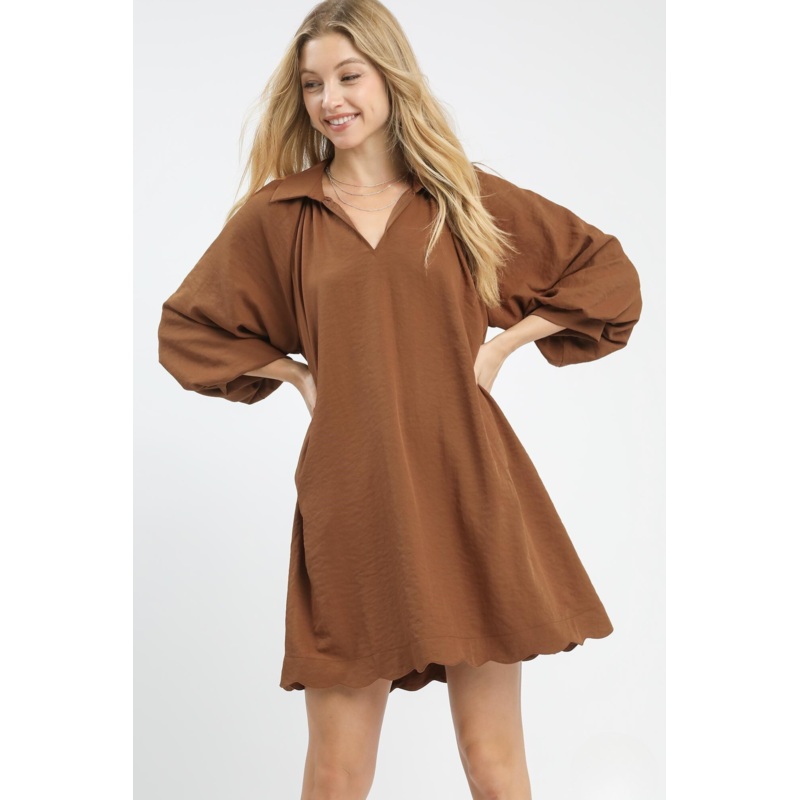 Tunic Dress with Pockets in Cognac