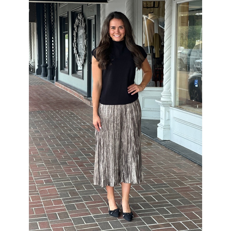 Tyler Boe Cara Pleated Skirt in Metallic Bronze
