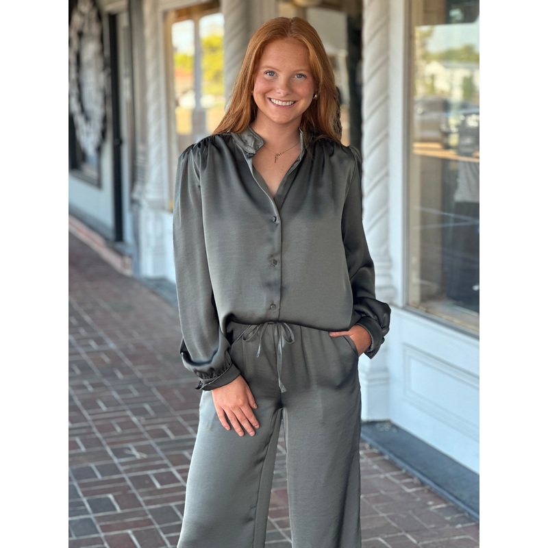 Balicia Green Satin Button Down Shirt